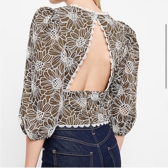 Express Open Back Embroidered Eyelet top brown olive green - Picture 2 of 9